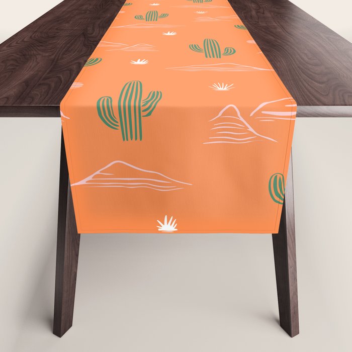Retro cactus plant art pattern Table Runner Gallery Image 1