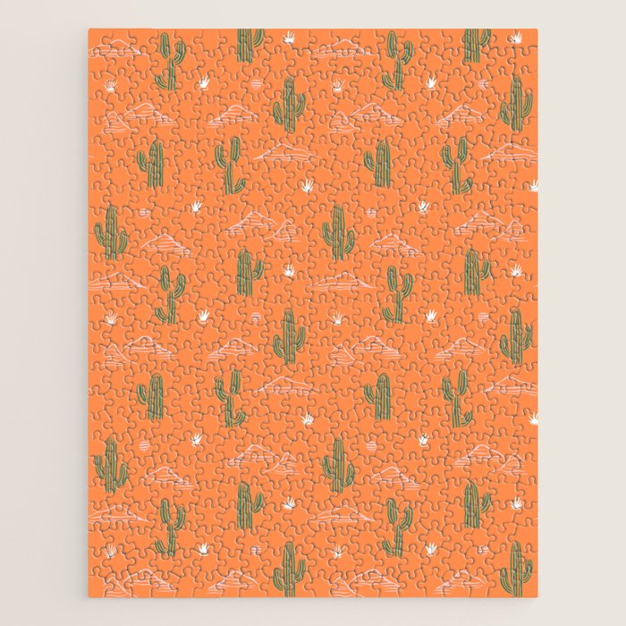 Retro cactus plant art pattern Jigsaw Puzzle Gallery Image 1