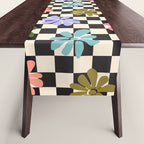 Black and White Checkered - Retro Rainbow Daisies  Table Runner Gallery Image 1