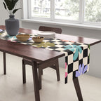 Black and White Checkered - Retro Rainbow Daisies  Table Runner Gallery Image 2