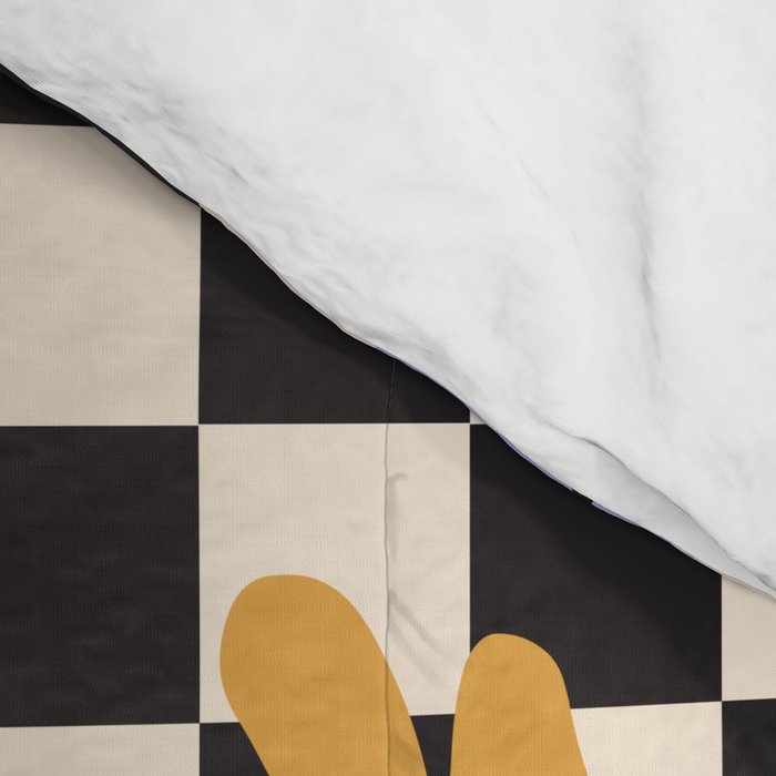 Black and White Checkered - Retro Rainbow Daisies  Comforter Gallery Image 4