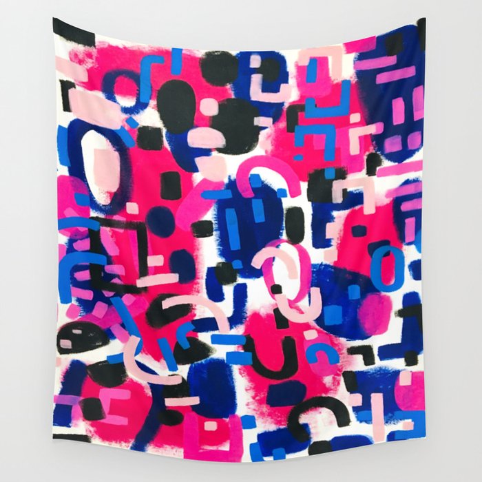 Magenta Blue Abstract Acrylic Painting Kusama Primitive Shapes Wall Tapestry Gallery Image 4