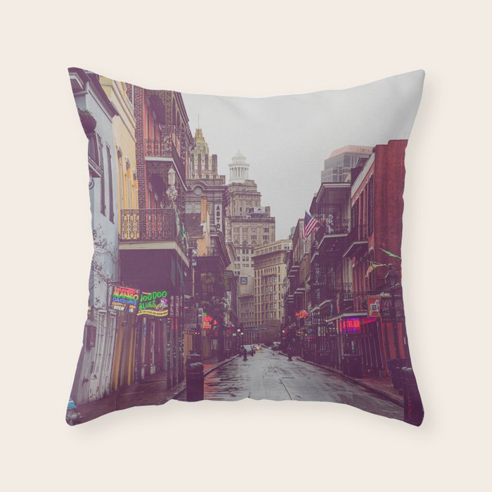 Early Morning on Bourbon Street x New Orleans Photography Throw Pillow Gallery Image 1