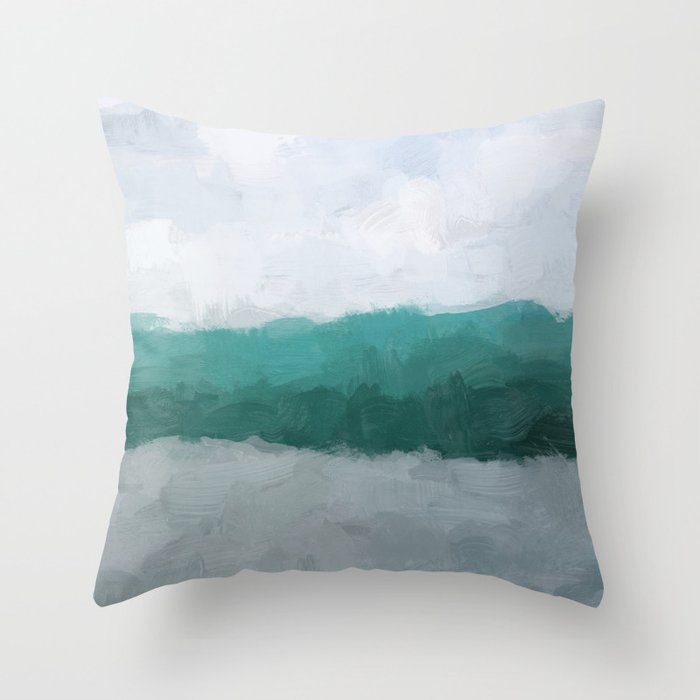 Surfs Up - Aqua Teal Turquoise Sky Blue White Gray Abstract Painting Art Water Ocean Waves Throw Pillow Gallery Image 1