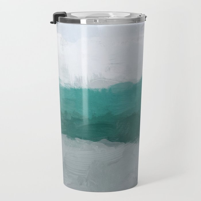 Surfs Up - Aqua Teal Turquoise Sky Blue White Gray Abstract Painting Art Water Ocean Waves Travel Mug Gallery Image 3
