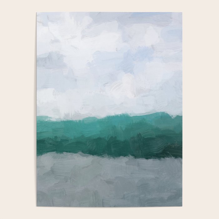 Surfs Up - Aqua Teal Turquoise Sky Blue White Gray Abstract Painting Art Water Ocean Waves Poster Gallery Image 4