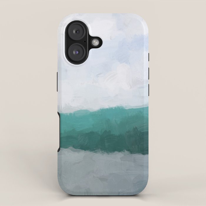 Surfs Up - Aqua Teal Turquoise Sky Blue White Gray Abstract Painting Art Water Ocean Waves iPhone Case Gallery Image 1