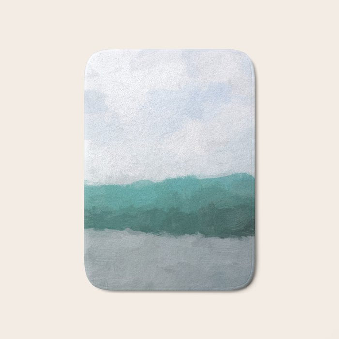 Surfs Up - Aqua Teal Turquoise Sky Blue White Gray Abstract Painting Art Water Ocean Waves Bath Mat Gallery Image 1
