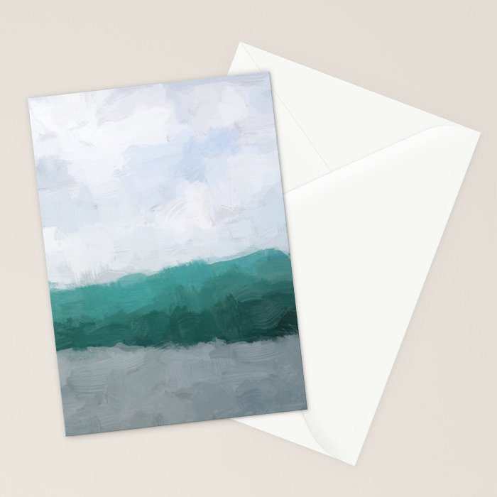 Surfs Up - Aqua Teal Turquoise Sky Blue White Gray Abstract Painting Art Water Ocean Waves Stationery Card Gallery Image 2