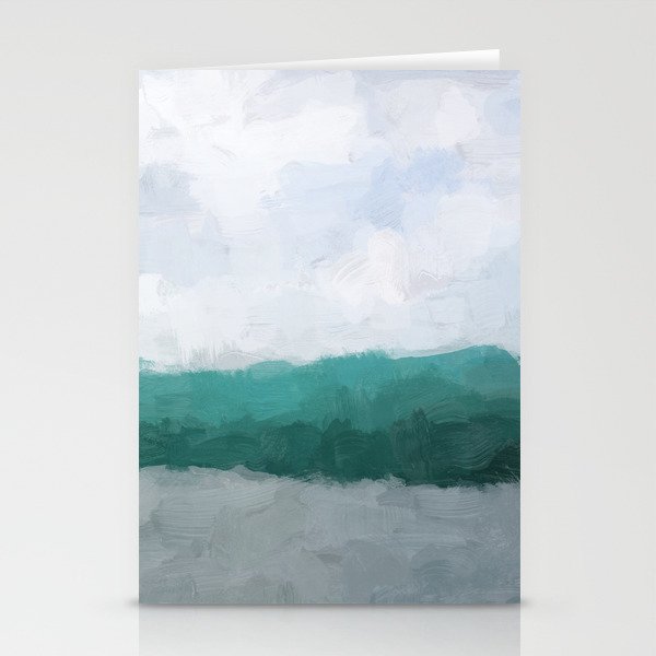 Surfs Up - Aqua Teal Turquoise Sky Blue White Gray Abstract Painting Art Water Ocean Waves Stationery Card Gallery Image 1