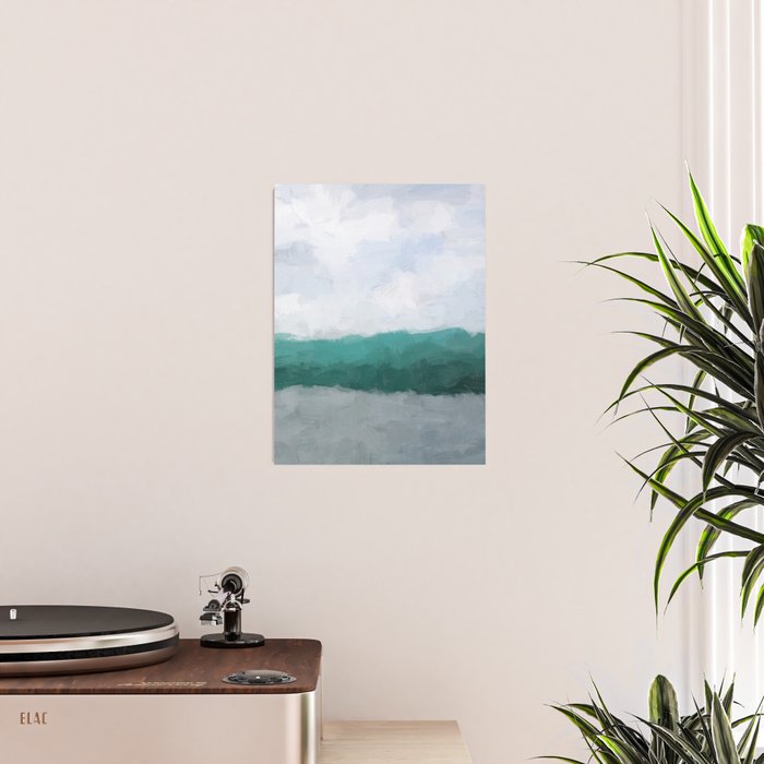 Surfs Up - Aqua Teal Turquoise Sky Blue White Gray Abstract Painting Art Water Ocean Waves Poster Gallery Image 2