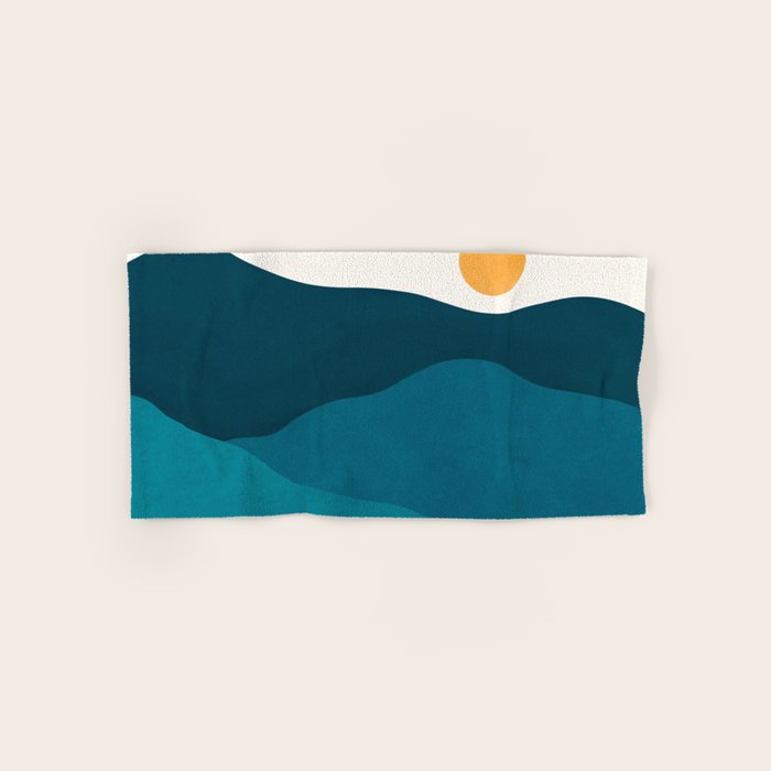 Teal Mountains Minimal Landscape Bath Towel Gallery Image 1