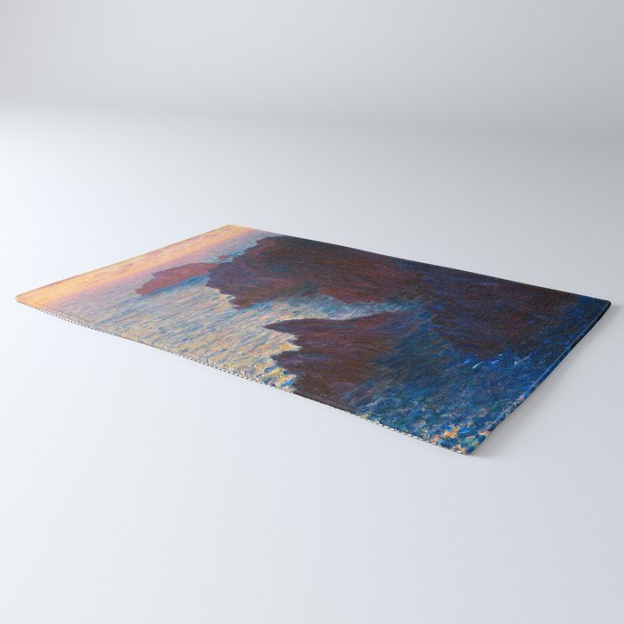 Claude Monet Impressionist Landscape Oil Painting Sunset At Sea Cliffs Ocean Cliff Landscape Rug Gallery Image 3