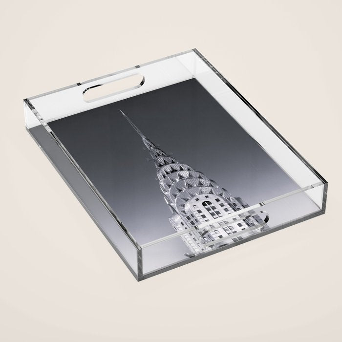 Pinnacle skyscraper sphere, New York, New York architectural black and white photograph Acrylic Tray Gallery Image 1