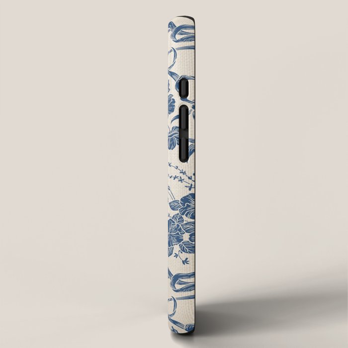 Chic Modern Vintage Ivory Navy Blue Floral Pattern iPhone Case Gallery Image 2