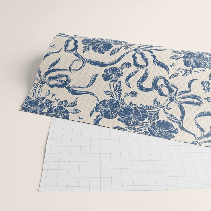 Chic Modern Vintage Ivory Navy Blue Floral Pattern Wrapping Paper Gallery Image 2