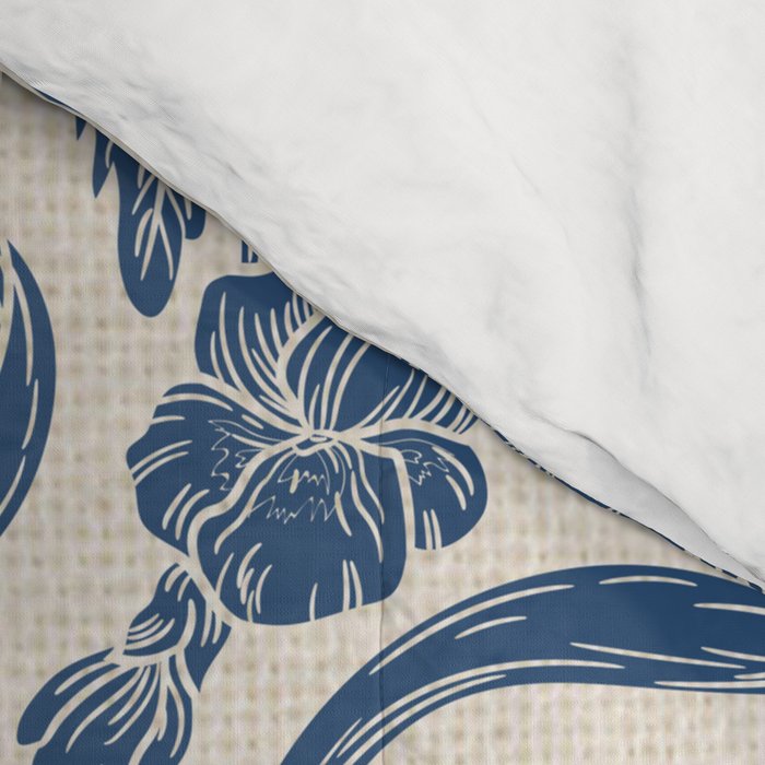 Chic Modern Vintage Ivory Navy Blue Floral Pattern Comforter Gallery Image 4