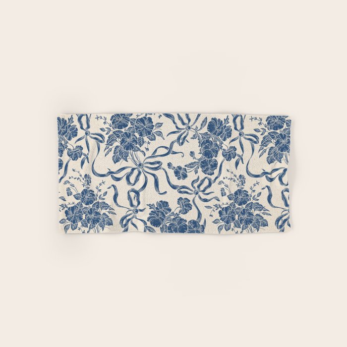 Chic Modern Vintage Ivory Navy Blue Floral Pattern Towels Gallery Image 1