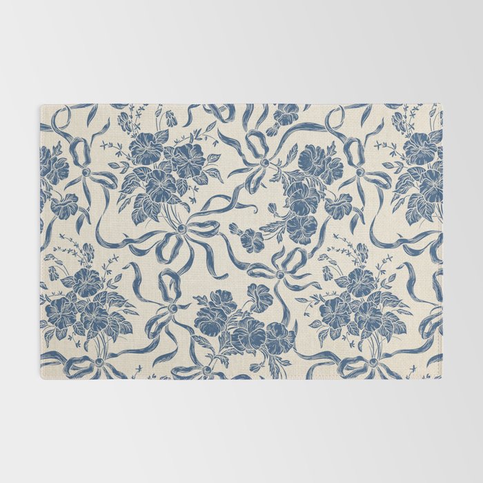 Chic Modern Vintage Ivory Navy Blue Floral Pattern Rug Gallery Image 2