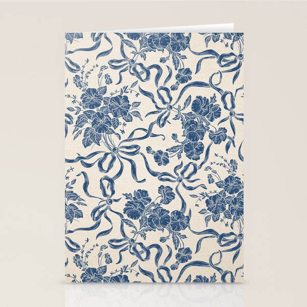 Chic Modern Vintage Ivory Navy Blue Floral Pattern Stationery Card Gallery Image 2