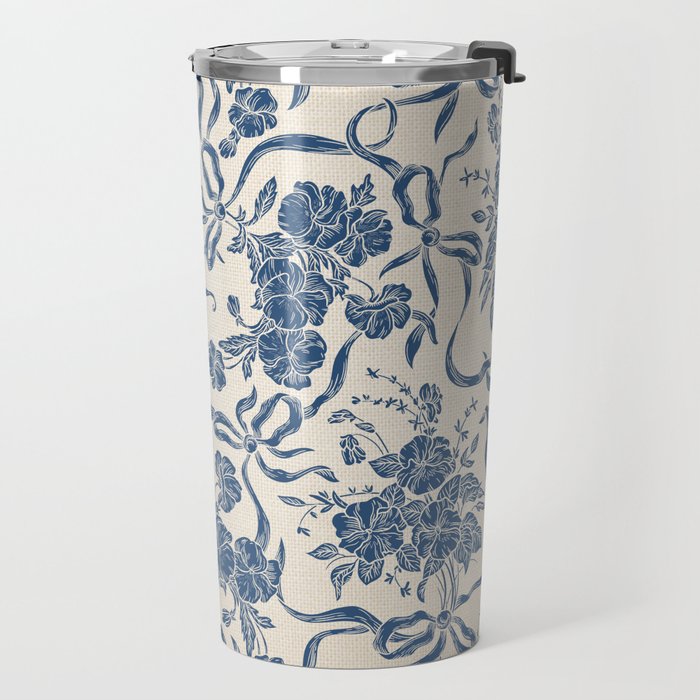 Chic Modern Vintage Ivory Navy Blue Floral Pattern Travel Mug Gallery Image 2