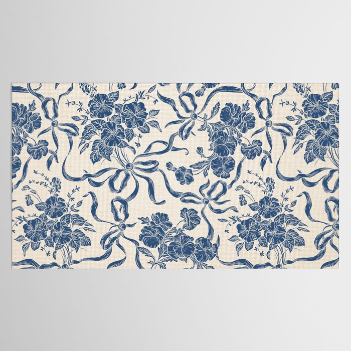 Chic Modern Vintage Ivory Navy Blue Floral Pattern Tablecloth Gallery Image 2