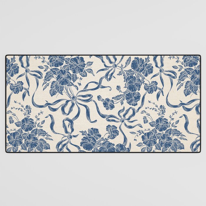 Chic Modern Vintage Ivory Navy Blue Floral Pattern Desk Mat Gallery Image 3