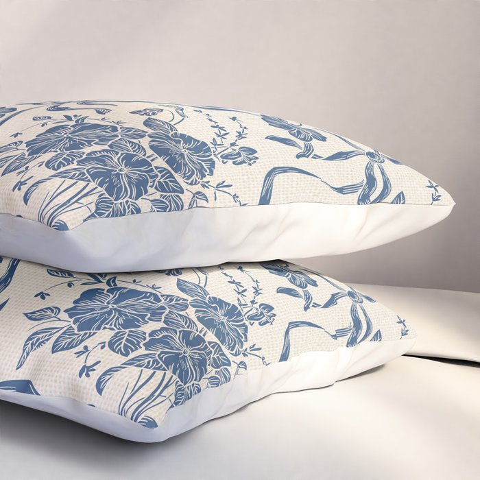 Chic Modern Vintage Ivory Navy Blue Floral Pattern Pillow Sham Gallery Image 3