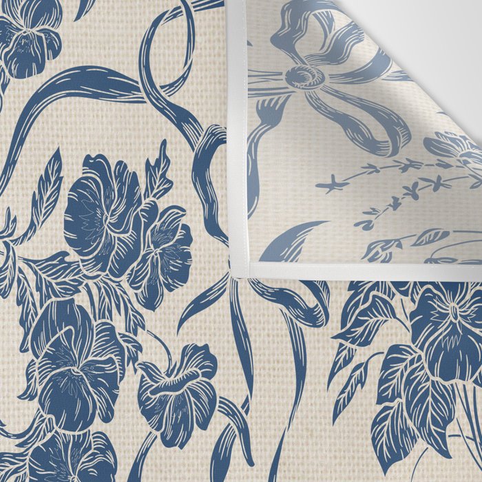 Chic Modern Vintage Ivory Navy Blue Floral Pattern Wall Tapestry Gallery Image 3