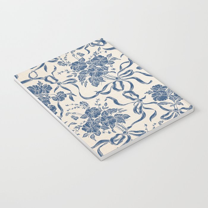 Chic Modern Vintage Ivory Navy Blue Floral Pattern Notebook Gallery Image 3