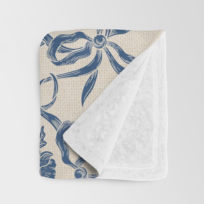 Chic Modern Vintage Ivory Navy Blue Floral Pattern Throw Blanket Gallery Image 3