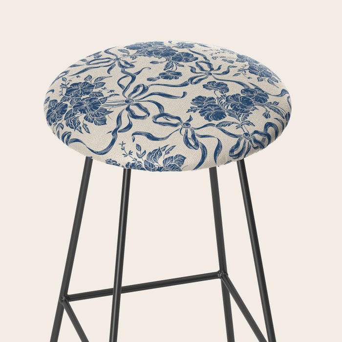 Chic Modern Vintage Ivory Navy Blue Floral Pattern Stool Gallery Image 2