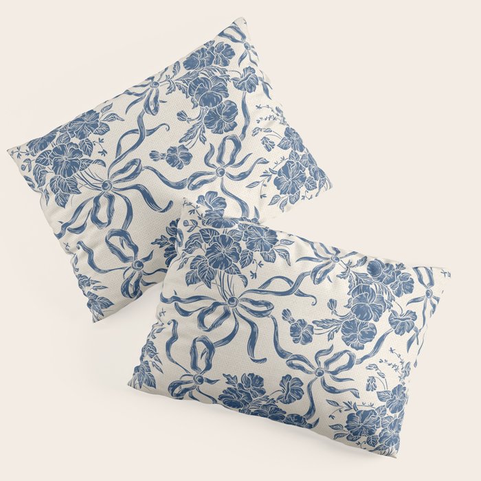 Chic Modern Vintage Ivory Navy Blue Floral Pattern Pillow Sham Gallery Image 3