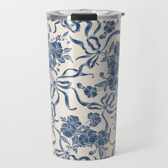Chic Modern Vintage Ivory Navy Blue Floral Pattern Travel Mug Gallery Image 1
