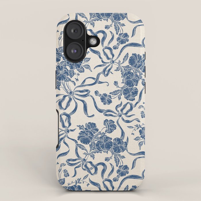 Chic Modern Vintage Ivory Navy Blue Floral Pattern iPhone Case Gallery Image 1