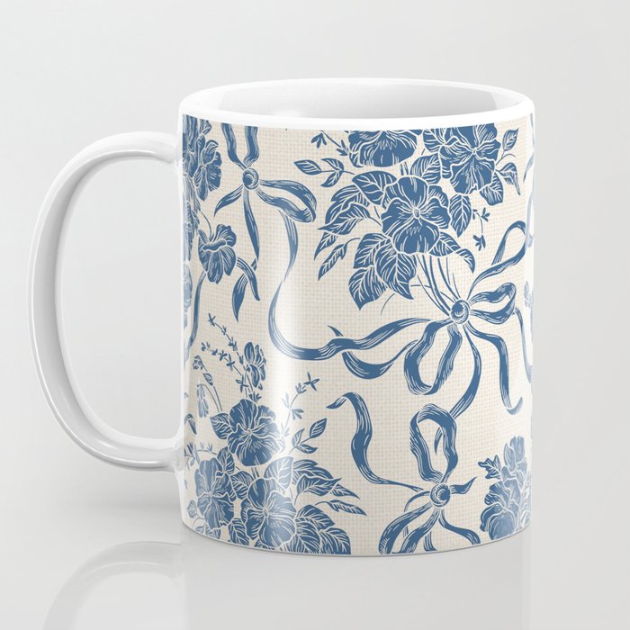 Chic Modern Vintage Ivory Navy Blue Floral Pattern Coffee Mug Gallery Image 3