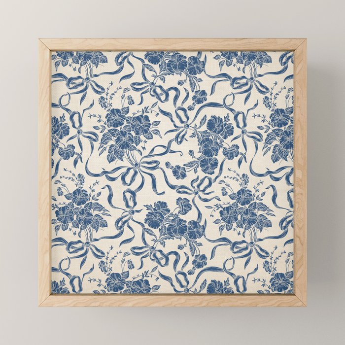 Chic Modern Vintage Ivory Navy Blue Floral Pattern Mini Art Print Gallery Image 1