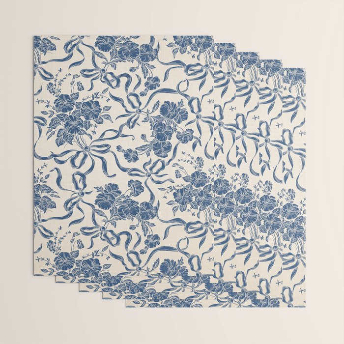 Chic Modern Vintage Ivory Navy Blue Floral Pattern Wrapping Paper Gallery Image 3