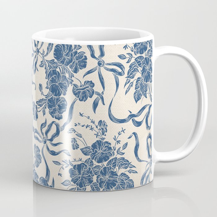 Chic Modern Vintage Ivory Navy Blue Floral Pattern Coffee Mug Gallery Image 1