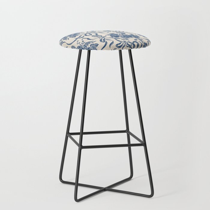 Chic Modern Vintage Ivory Navy Blue Floral Pattern Stool Gallery Image 1