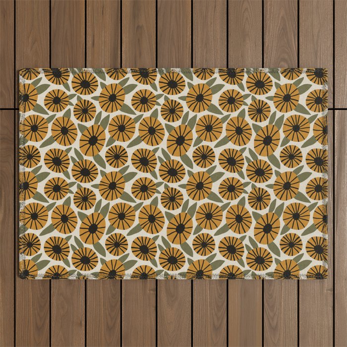 Floral Pattern / Turmeric Yellow & Green Outdoor Rug Gallery Image 1