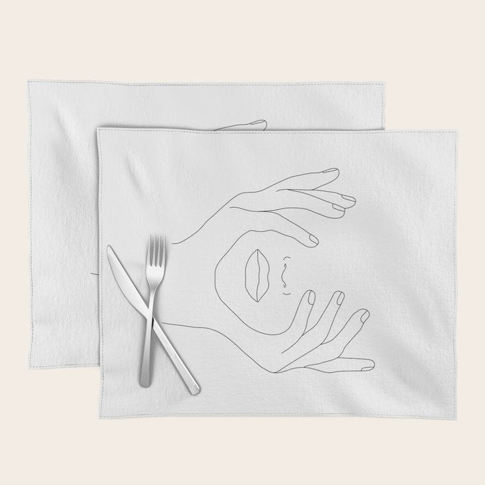Minimal Line Art Woman with Hands on Face Placemat Gallery Image 1