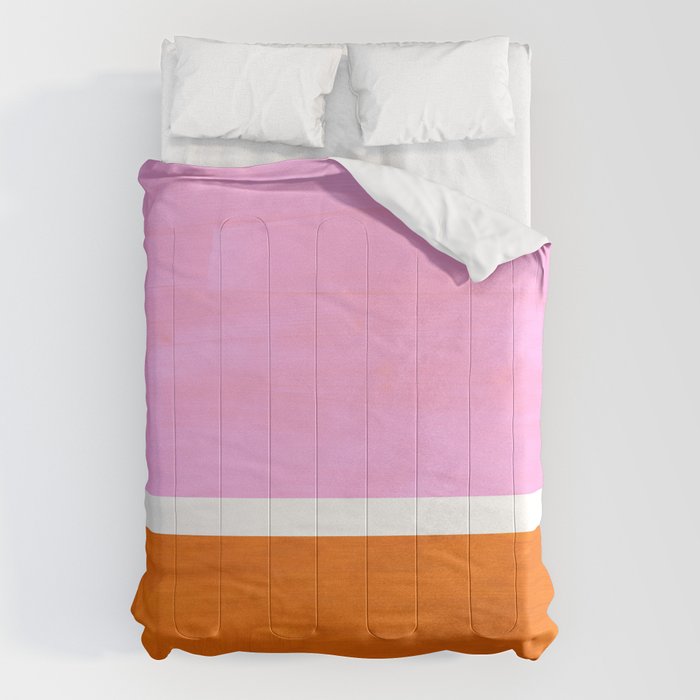 Pastel Neon Pink Yellow Ochre Mid Century Modern Abstract Minimalist Rothko Color Field Squares Comforter Gallery Image 6