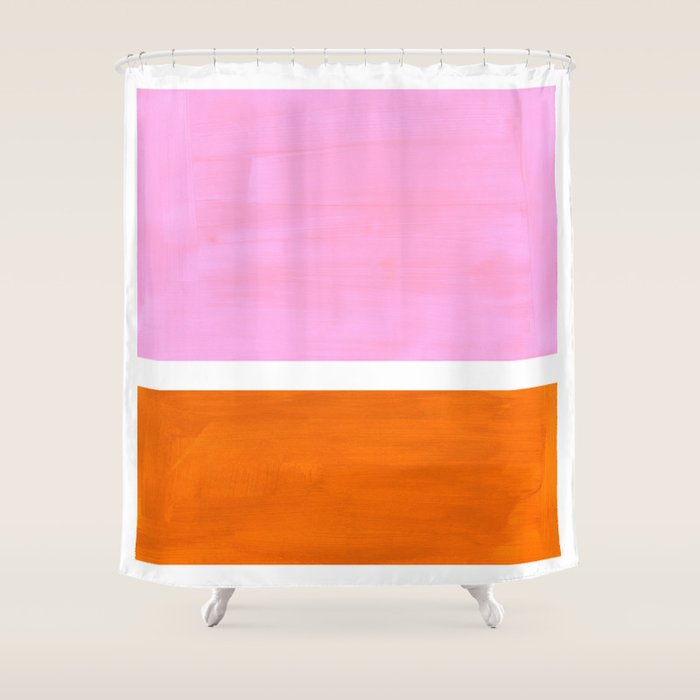 Pastel Neon Pink Yellow Ochre Mid Century Modern Abstract Minimalist Rothko Color Field Squares Shower Curtain Gallery Image 1