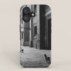 Two French Cats, Paris Left Bank black and white cityscape photograph / photography iPhone Case Gallery Image 1