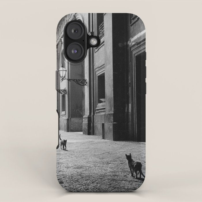 Two French Cats, Paris Left Bank black and white cityscape photograph / photography iPhone Case Gallery Image 1