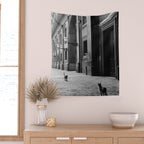 Two French Cats, Paris Left Bank black and white cityscape photograph / photography Wall Tapestry Gallery Image 2