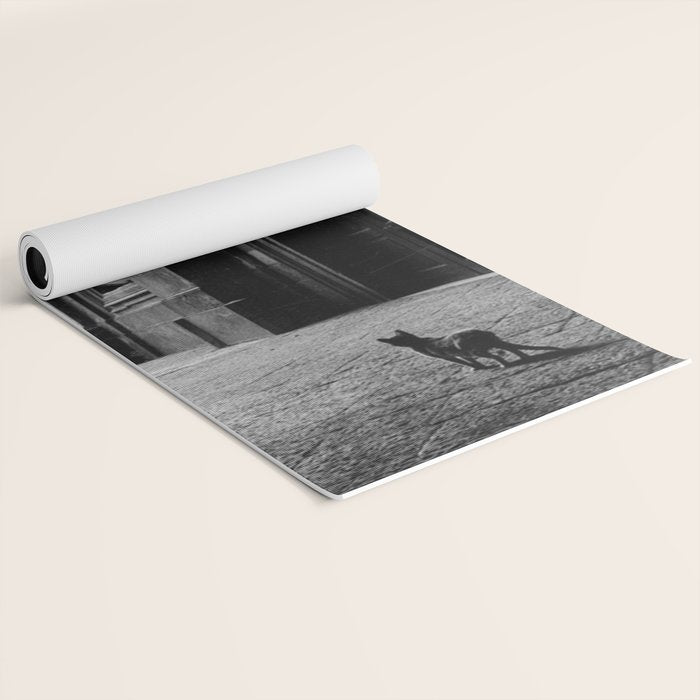Two French Cats, Paris Left Bank black and white cityscape photograph / photography Yoga Mat Gallery Image 2