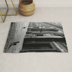 Two French Cats, Paris Left Bank black and white cityscape photograph / photography Rug Gallery Image 1