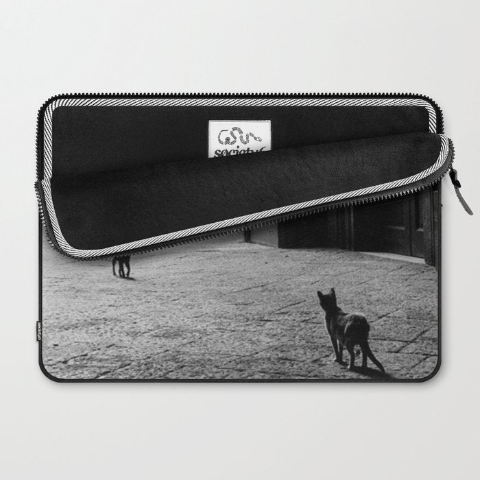 Two French Cats, Paris Left Bank black and white cityscape photograph / photography Laptop Sleeve Gallery Image 2